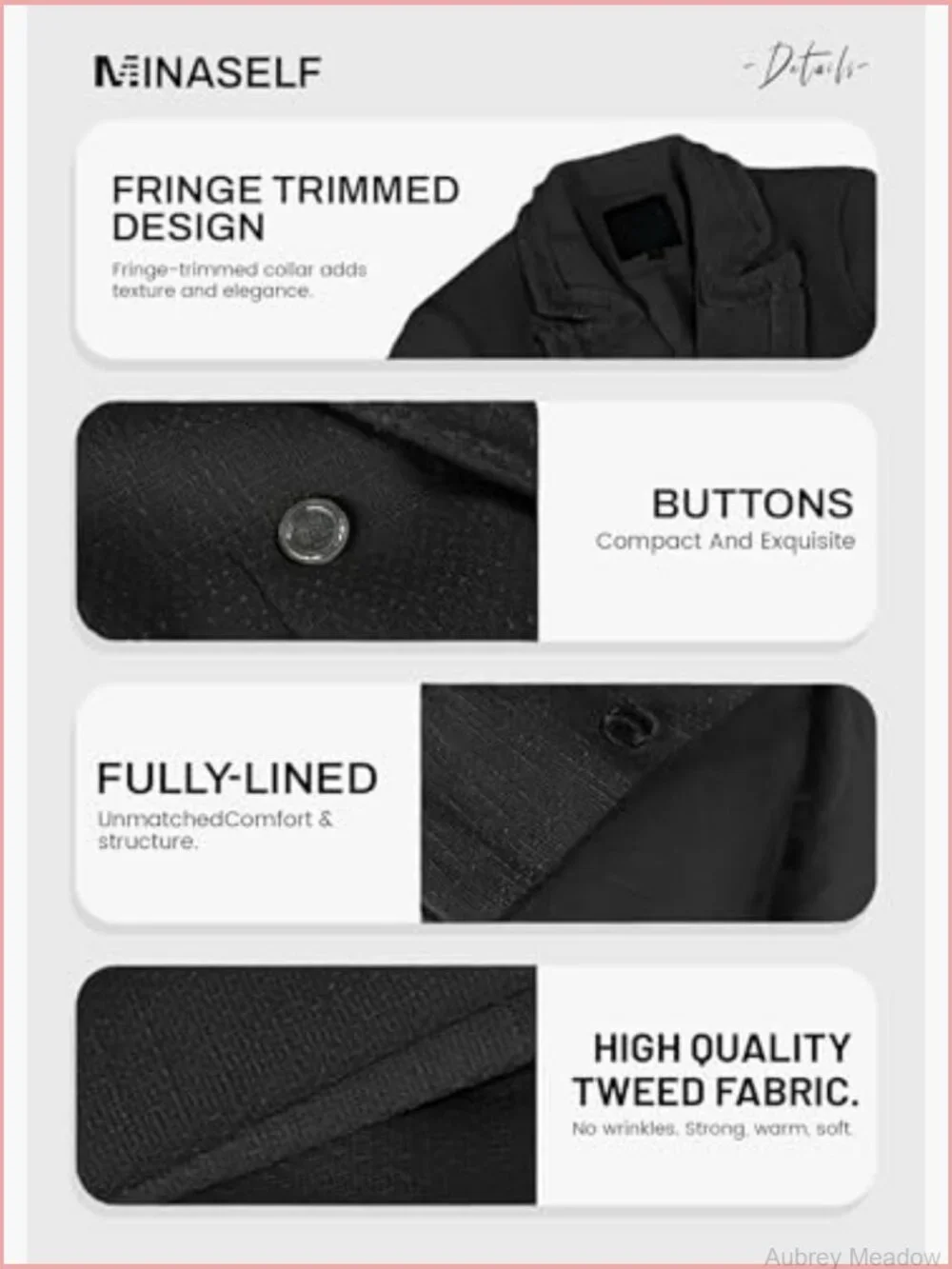 Women's Tweed Blazer Jacket - Elegant Cropped Fully Lined Coat with Pockets